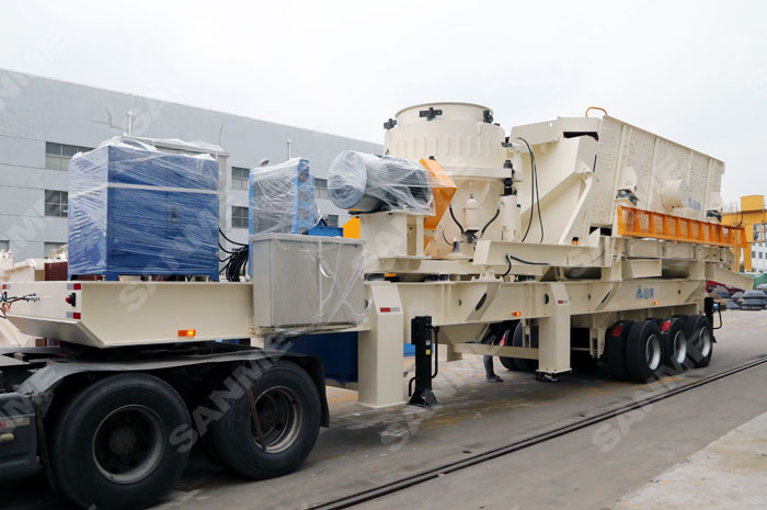 花崗巖河卵石破碎設備；輪胎式移動破碎站